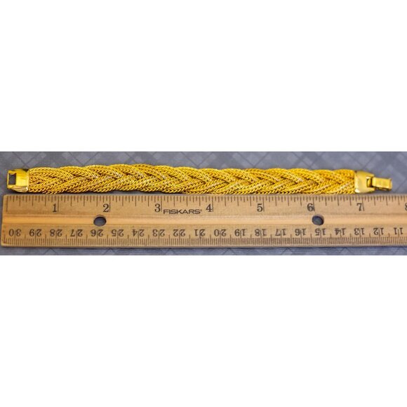 7 inch, Vintage Gold Tone Braids Chain Link Elegant Bracelet, G48 - Picture 3 of 3
